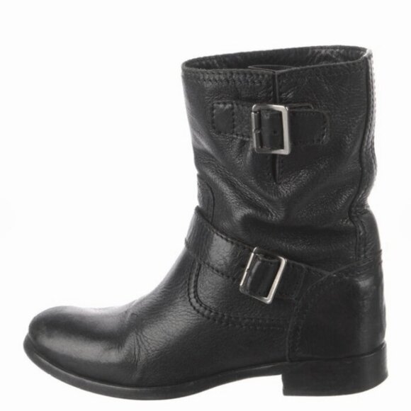 Prada Black Leather Moto Boots Size 38.5 (US 8) EUC - Picture 1 of 11